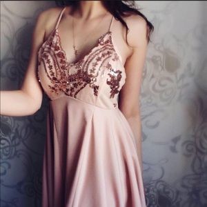 Nude Pink Prom Slime Backless  Dress